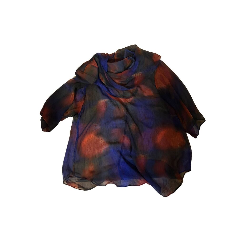 Stunning Art to Wear Vintage Lida Caputo Multi Color Chiffon Cowl Neck Tunic 18W